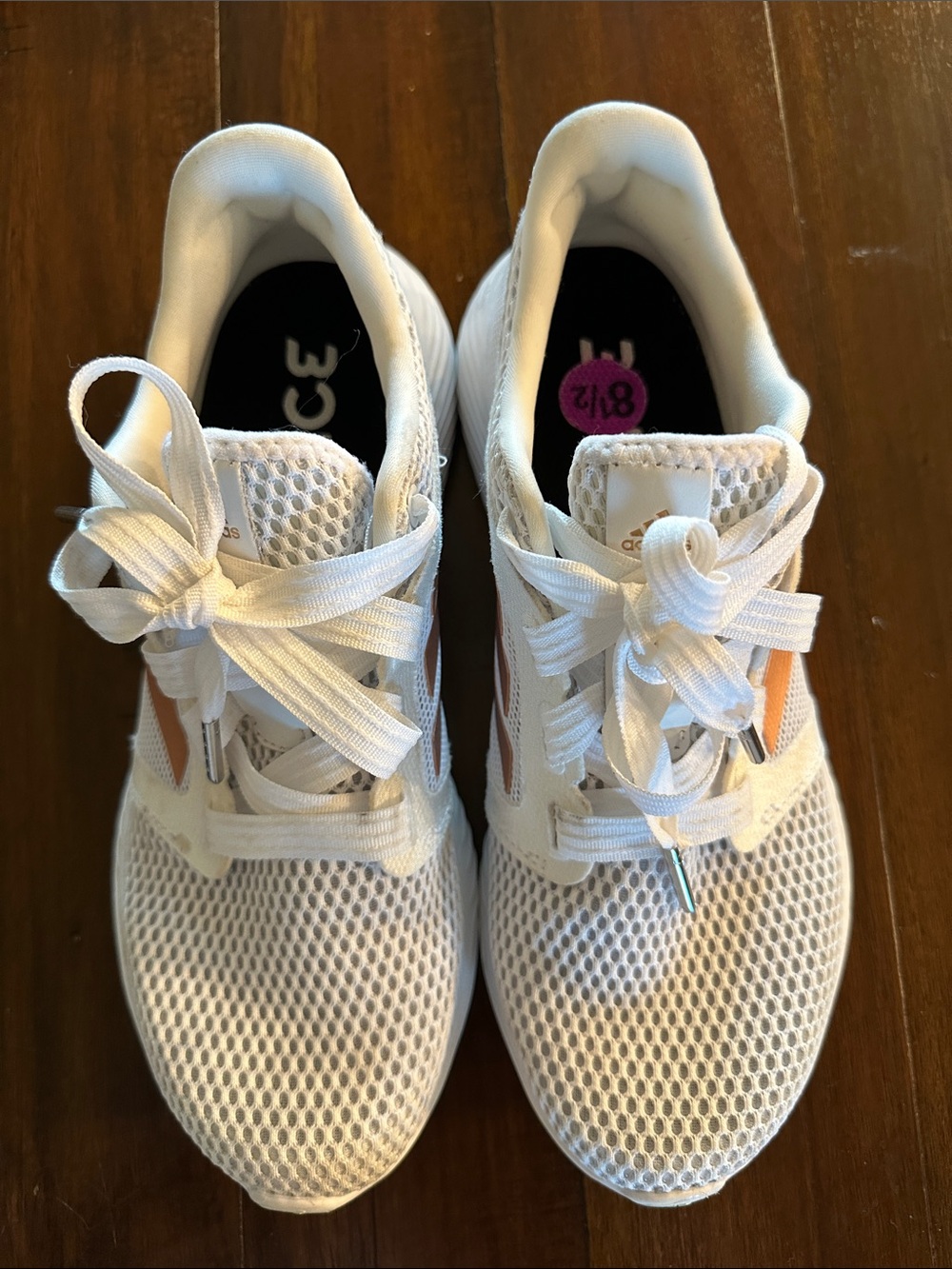 adidas White Mesh Sneakers with Metallic gold Stripes - Picture 4 of 7